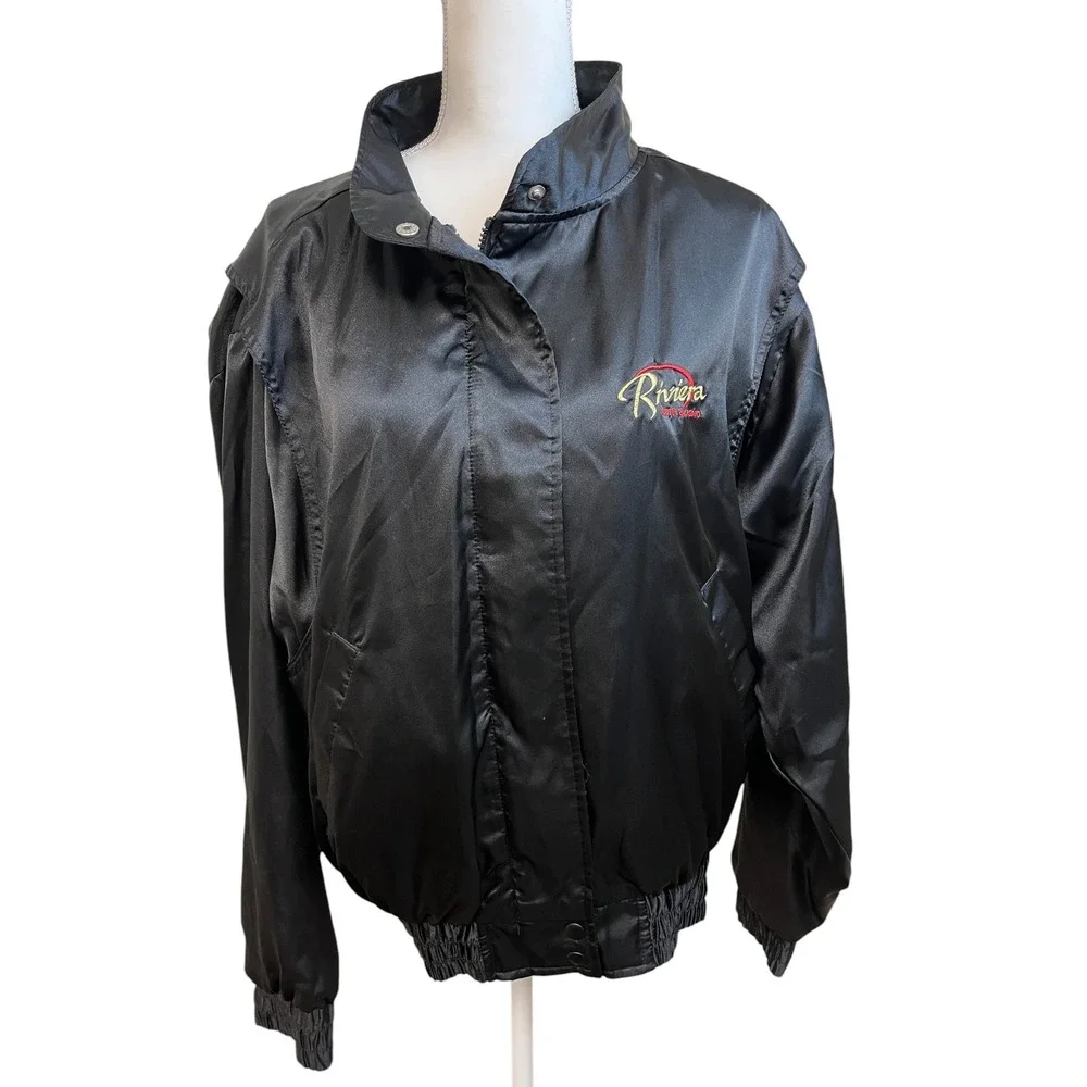 Vintage 80s RIVIERA Hotel Casino Satin Bomber Jacket Vegas Retro Embroidered